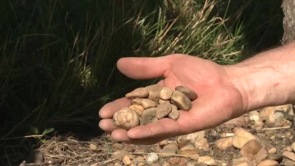 Graves piedras en la mano — Vídeo de stock