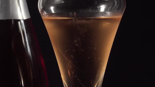 Glas en roze Champagne fles — Stockvideo