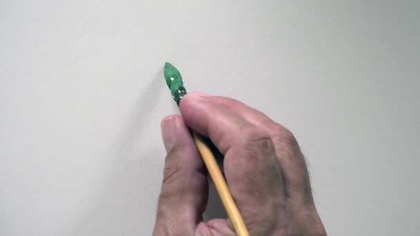 Mot écrit main humaine "BUT" avec gouache verte — Video