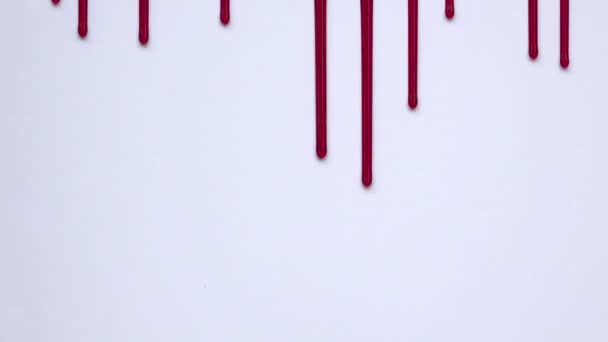 Кровь течет вертикально на белом фоне — стоковое видео