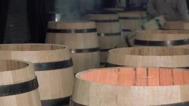 Производство бочек для вина — стоковое видео