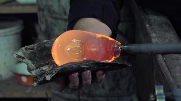 Souffleur de verre travaillant dans son atelier — Video