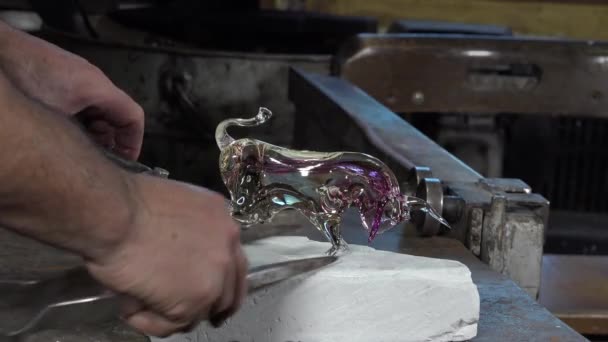 Glasblåsare arbetar i hans verkstad — Stockvideo