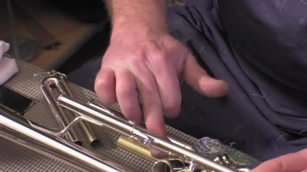 Reparatur von Blechblasinstrumenten und Holzblasinstrumenten — Stockvideo