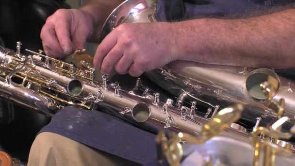 Repairer of brass and wood wind instruments — Stock Video