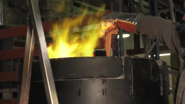 Coulée de bronze de cire perdue dans une fonderie — Video
