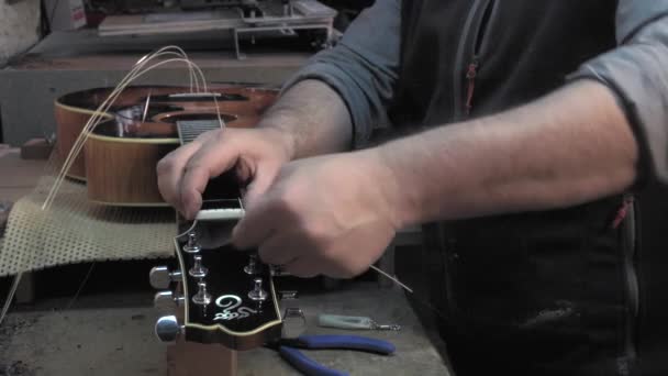 Master luthier guitars at work — Stock Video