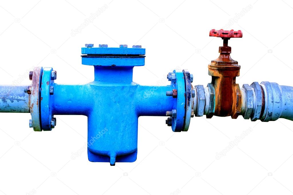 Chiller water pump with pressure gauge on white background