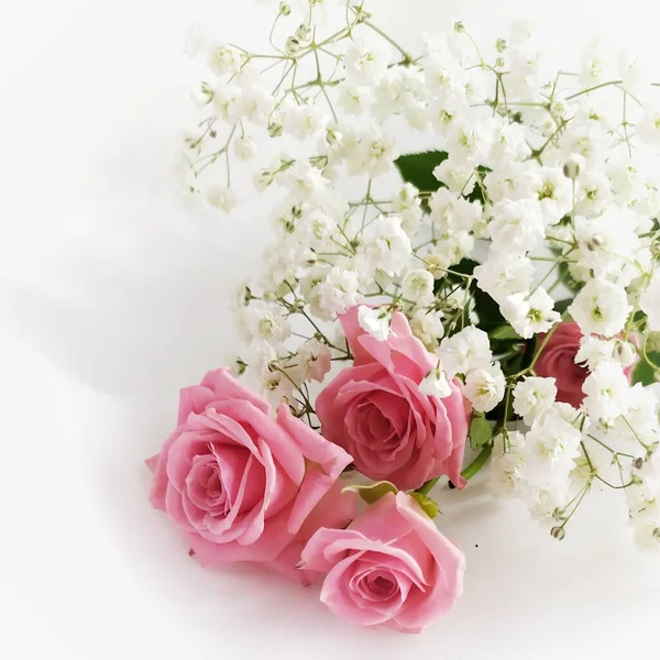 Strauß Rosa Rosen Auf Weißem Hintergrund — Stockfoto