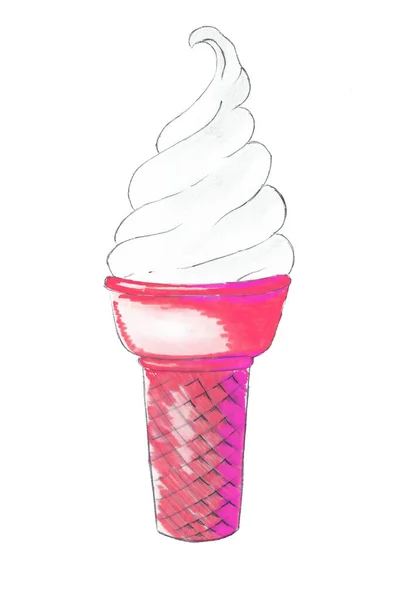 White ice cream in a bright red cup on a white background