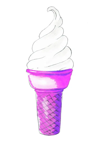 White ice cream in a bright purple cup on a white background