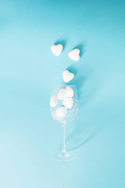 Hearts Going Out Wine Glass Minimal Concept Blue Background — Stock Photo, Image