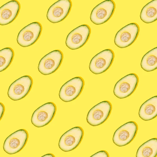 Avocado Seashell Middle Pattern Yellow Background Summer Tropic Idea — Stock Photo, Image