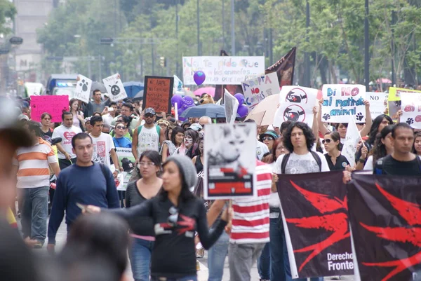 Meksika, Mexico City, 24 Haziran 2013, hayvan hakları yürüyüşü insanların hayvanlara karşı şiddetin kökünü kazımaya olan bağlılığını gösteriyor.