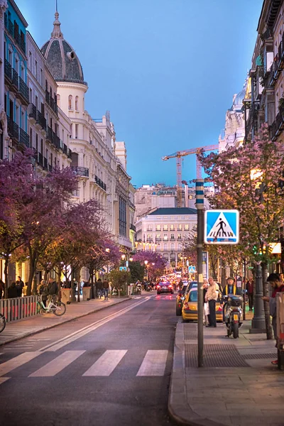 Madrid, İspanya 26 Mart 2019. Madrid 'in merkezindeki caddelerin dikey görüntüsü