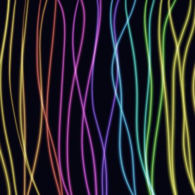Gökkuşağı gradyan neon çizgileri ve siyah arkaplan üzerindeki dalgalar