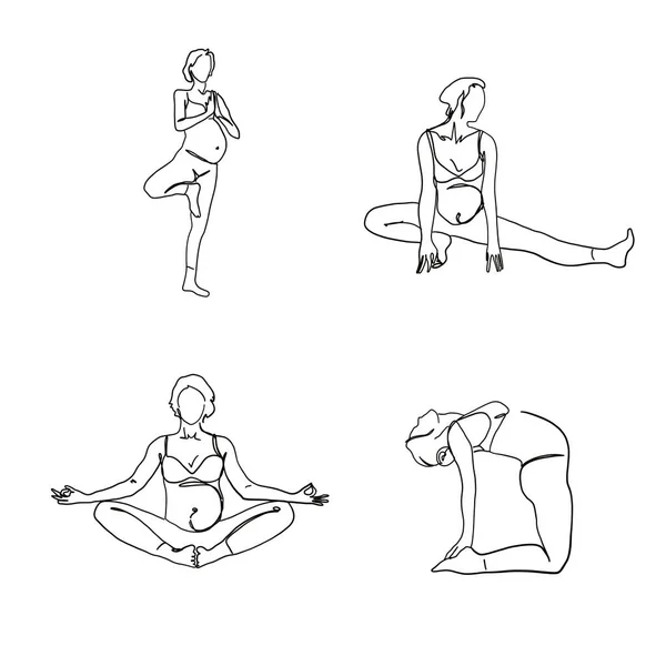 One Line Style Pregnant Yoga Poses Minimalistic Icons Design Wallpaper — Stock Photo, Image