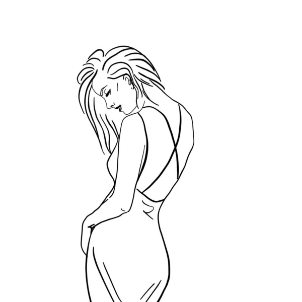 Jeune Femme Nue Style Dessin Ligne Contexte Minimaliste Papier Peint — Photo