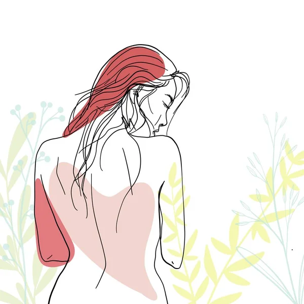 Mujer Joven Desnuda Estilo Dibujo Una Línea Fondo Minimalista Papel — Foto de Stock