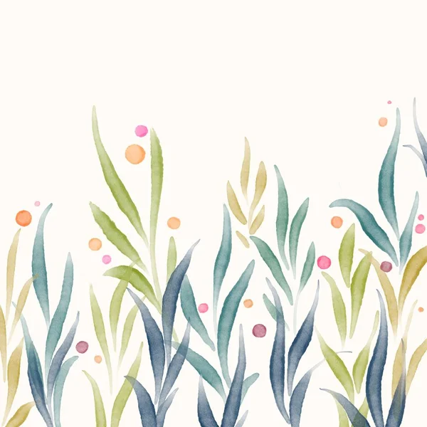 Watercolor hand drawn colorful plants. Abstract background. Natural wallpaper