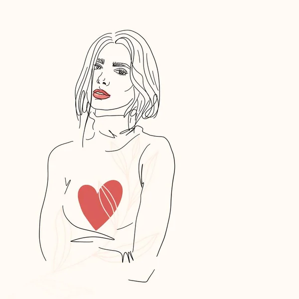 Jovem Mulher Estilo Desenho Linha Fundo Minimalista Papel Parede Moda — Fotografia de Stock