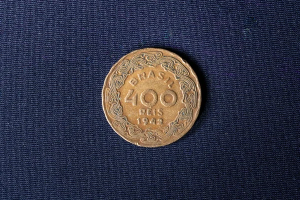 Uma Antiga Moeda Quatrocentos Ris Datada 1942 Usada Brasil Sobre — Fotografia de Stock