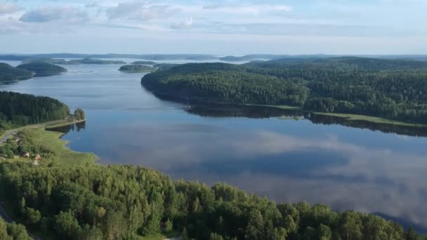 Um grande lago com uma ilha na floresta — Vídeo de Stock