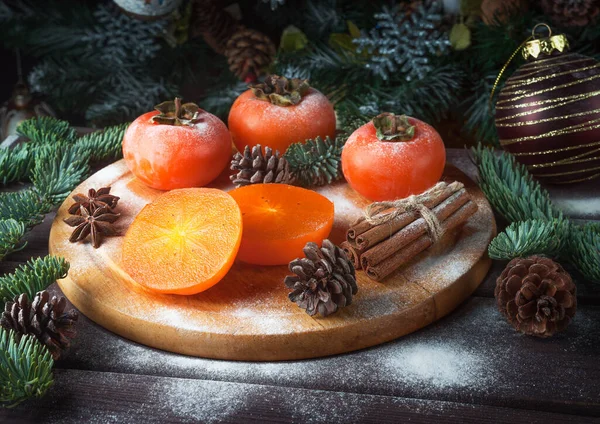 New Year Still Life Persimmon — Stock Photo, Image