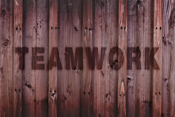 Teamwork Concept Background / Teamwork Word Engraved on Wood — Stock Photo, Image