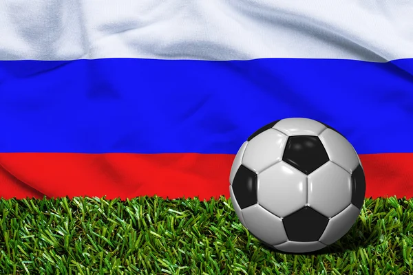 Soccer Ball on Grass with Russia Flag Background, 3D Rendering — Stock Photo, Image