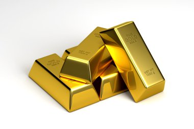 Beyaz arka plan üzerinde izole altın Bar külçe 3d render