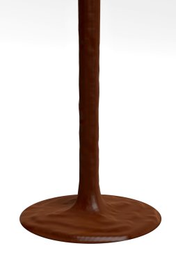 Beyaz arka plan üzerinde 3d Renderi izole çikolata sosu akan