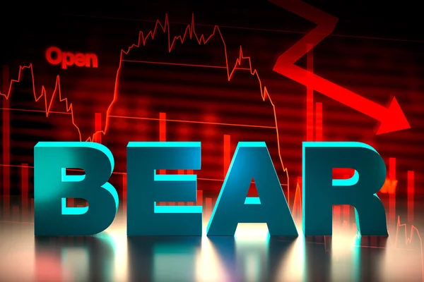 Gráfico de mercado de ações Bearish com Bear Word, renderização 3D — Fotografia de Stock