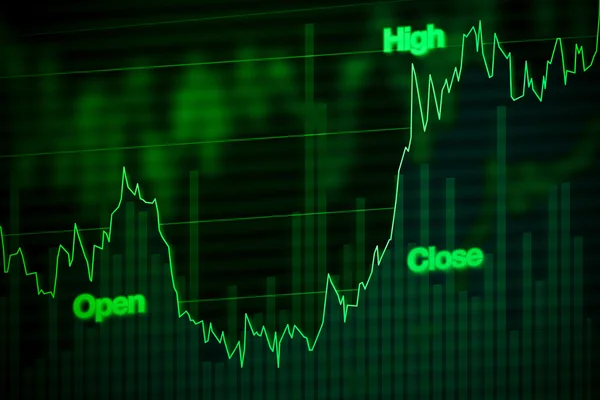 Gráfico do mercado de ações subindo para cima em verde — Fotografia de Stock