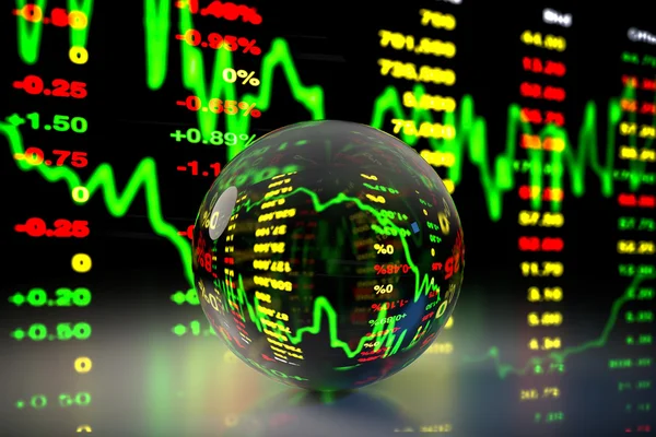 Kristallen bol met Stock Market grafiek achtergrond, 3D-Rendering — Stockfoto