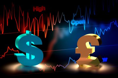 ABD Doları ve İngiliz Sterlini para birimi döviz, 3d render