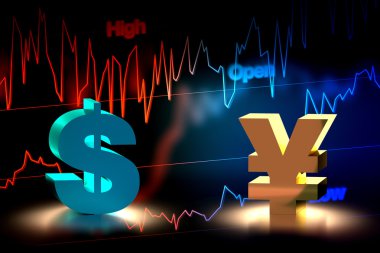 Bize dolar ve Japon yeni para birimi döviz, 3d render