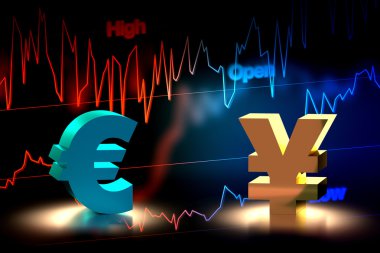 Euro ve Japon Yen Döviz Alım Satım, 3d render