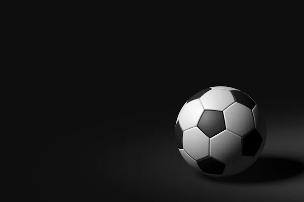 Fotboll på svart bakgrund, 3d-Rendering — Stockfoto