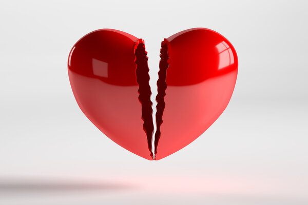 Broken Heart Isolated on White, 3D Rendering