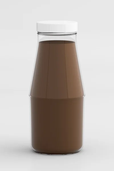 Шоколадное молоко в стеклянной бутылке, изоляция, 3D рендеринг — стоковое фото