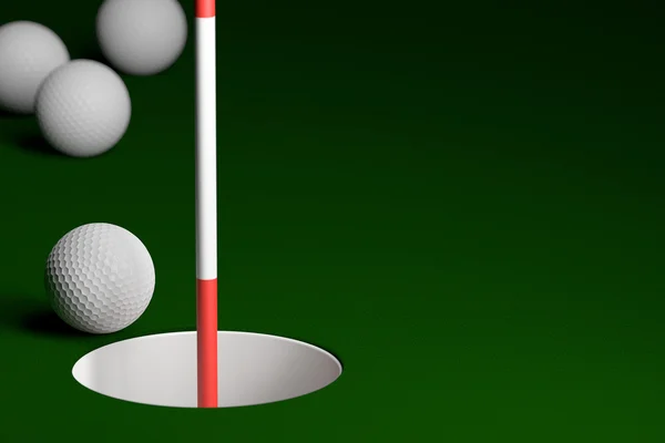 Golf Ball with Flagstick at Hole Background, 3D Rendering — Stock Photo, Image