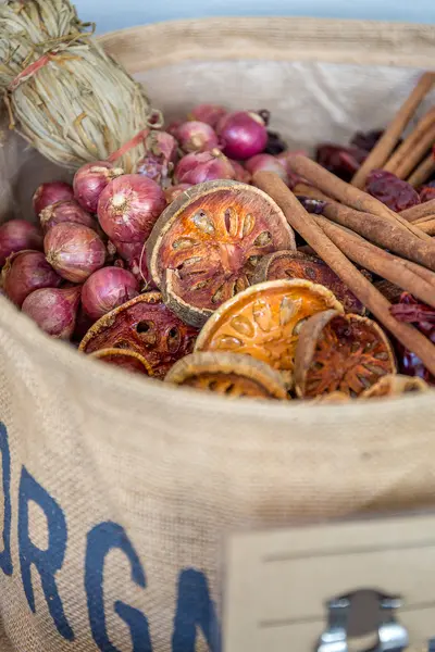 Dried Spices in Sack — Stock Photo, Image