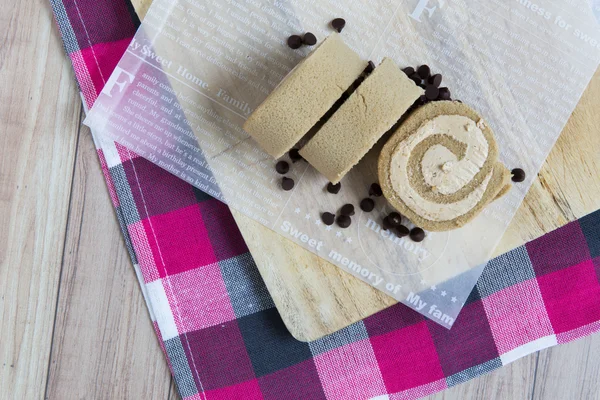 Koffie en chocolade roll taart — Stockfoto