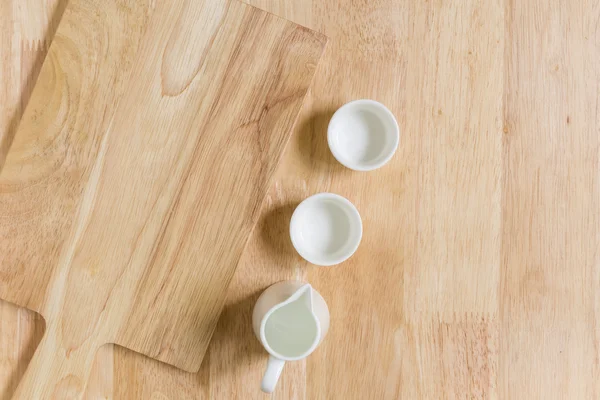 Wood Texture Background with Empty Tea Cups — Stock Photo, Image