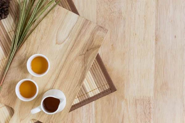 Wood Texture Background with Cups of Tea — Stok fotoğraf