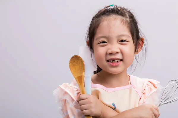 Little Girl with Kitchenware / Little Girl with Kitchenware Background — Stock Photo, Image