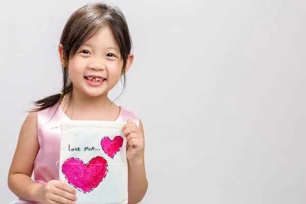 Child with LOVE MOM Message / Child with LOVE MOM Message, Studio Isolated — Stock Photo, Image