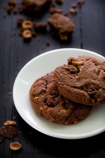 Csokoládé Cookie / süti / csokoládé Chip Cookie, mogyorós — Stock Fotó