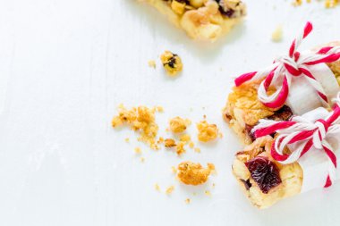 Müsli Bar arka plan / müsli Bar / beyaz zemin üzerine müsli Bar